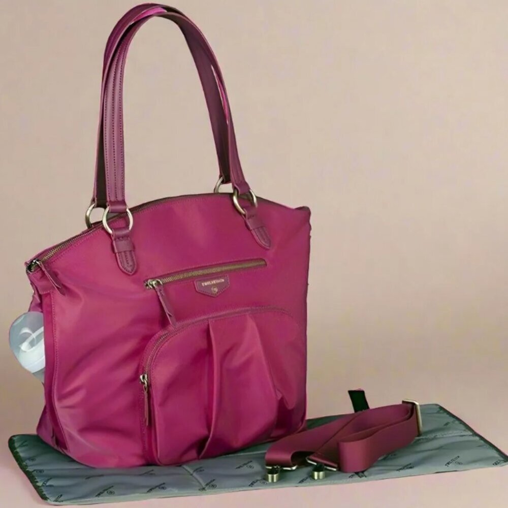 TWELVELittle Diaper Baby Bag Large Nylon Tote Pink Allure Dome Crossbody Zip